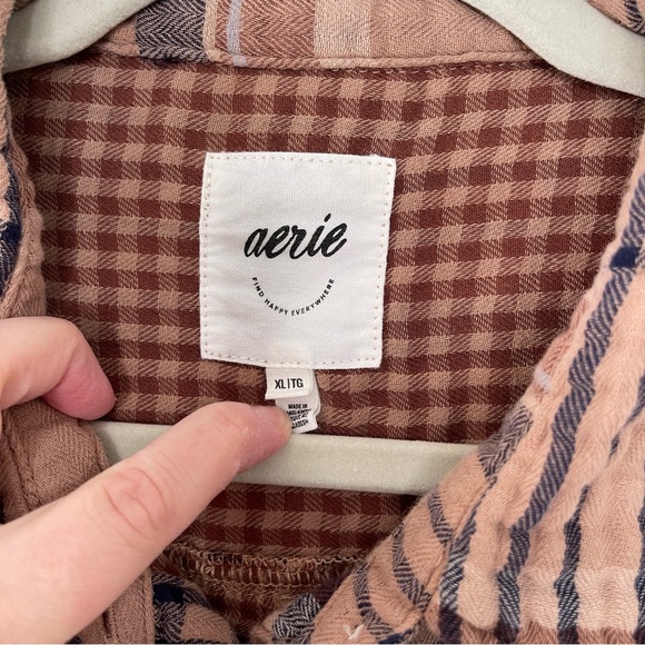 Aerie Plaid Flannel Oversized Relaxed Fit Shacket Size XL 100% Cotton - Picture 2 of 5